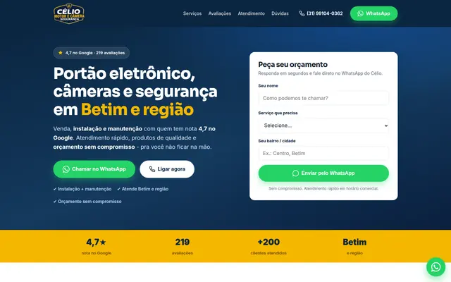 Página inicial do site Célio Motor