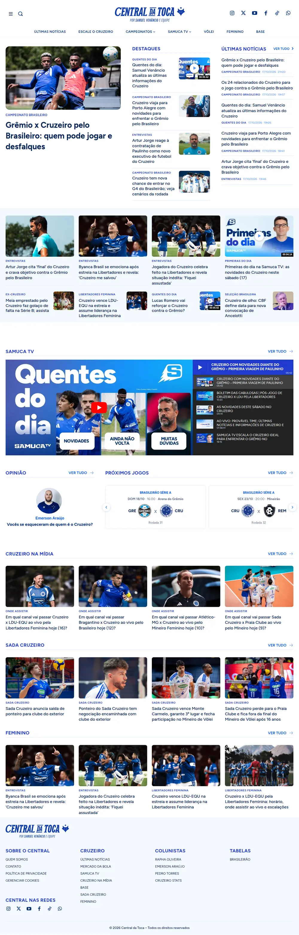 Página completa do site Central da Toca