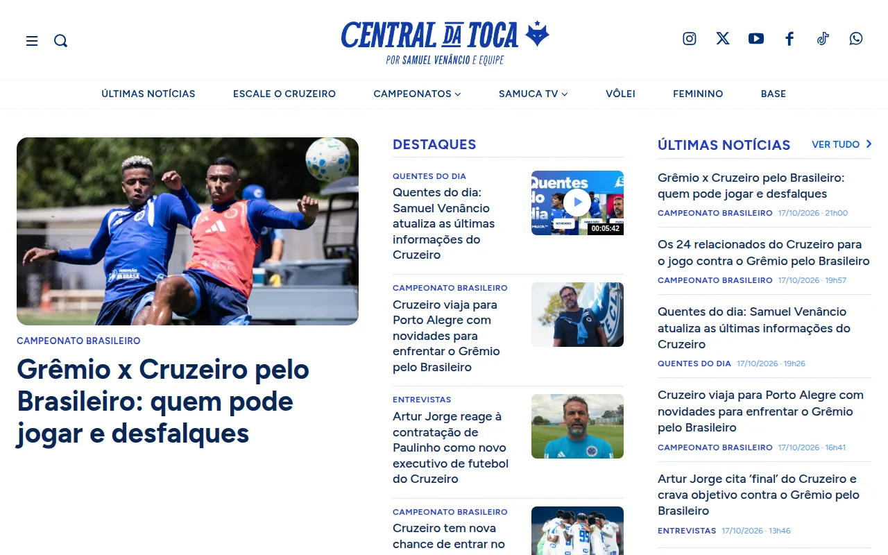 Página inicial do site Central da Toca