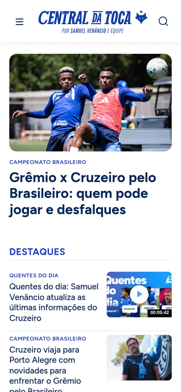 Versão para celular do site Central da Toca