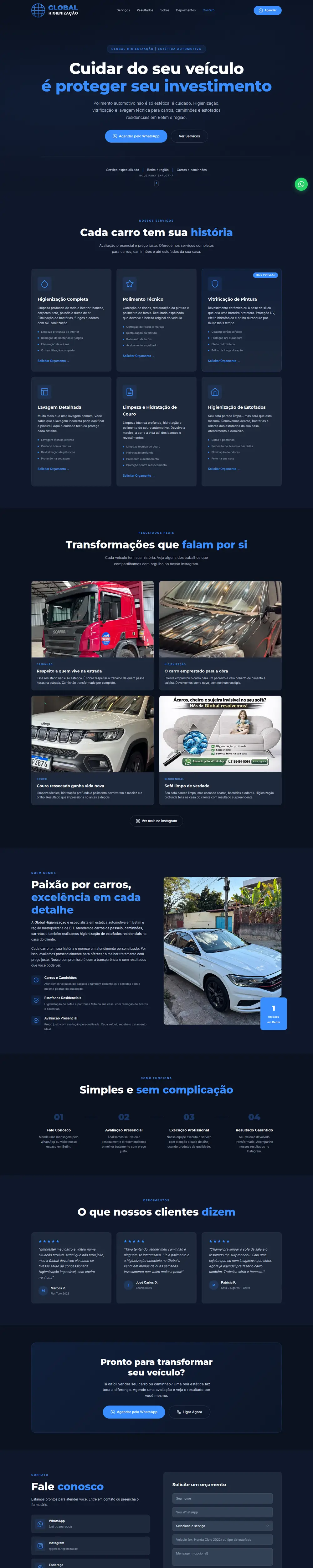 Página completa do site Global Higienização