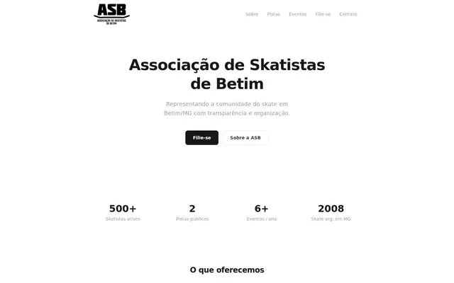 Página inicial do site ASB · Associação de Skatistas de Betim