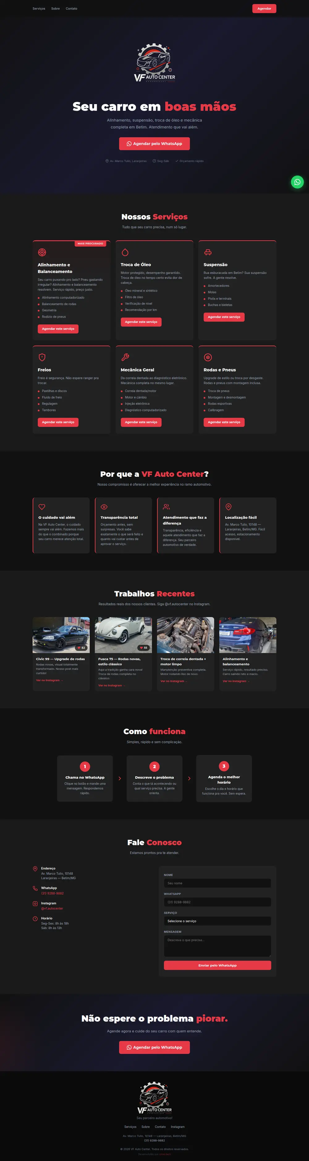 Página completa do site VF Auto Center