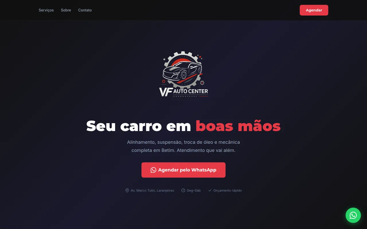 Página inicial do site VF Auto Center