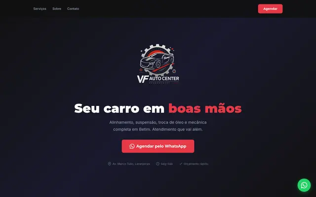 Página inicial do site VF Auto Center